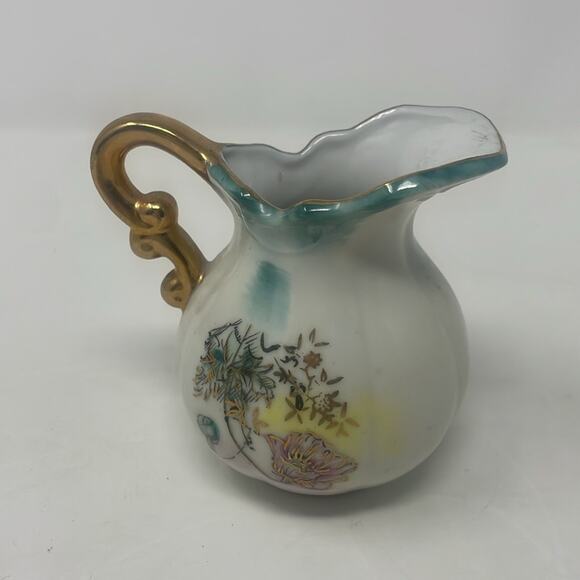 Lefton Pink Floral Miniature Creamer Pitcher w/ Underplate Saucer - Picture 4 of 12